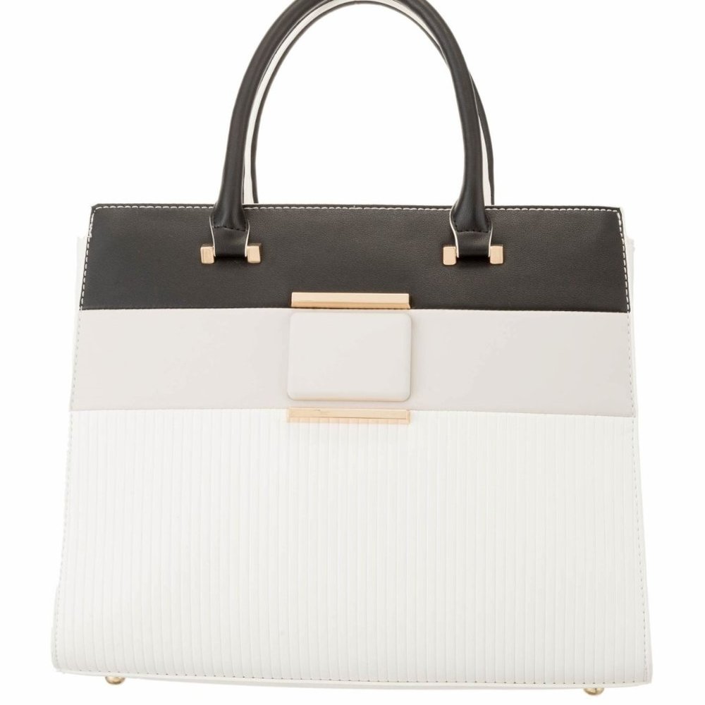 🆕Alessia Massimo Colorblock Top Handle Bag - Black / White / Grey NWT's
